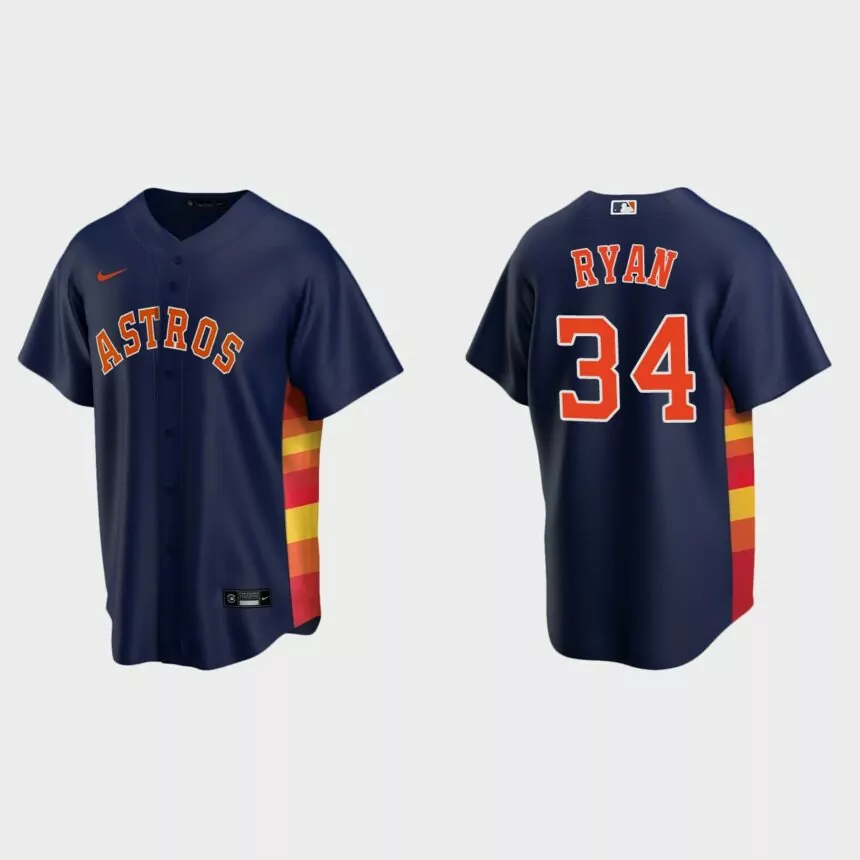 Houston Astros #34 Nolan Ryan Navy Replica Alternate Jersey