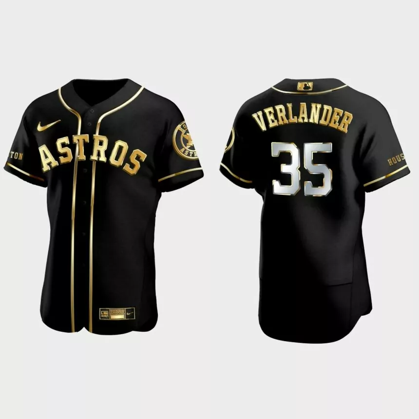 Houston Astros #35 Justin Verlander Golden Edition Authentic Jersey – Black