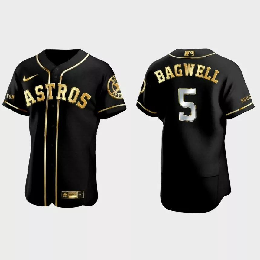 Houston Astros #5 Jeff Bagwell Golden Edition Authentic Jersey – Black