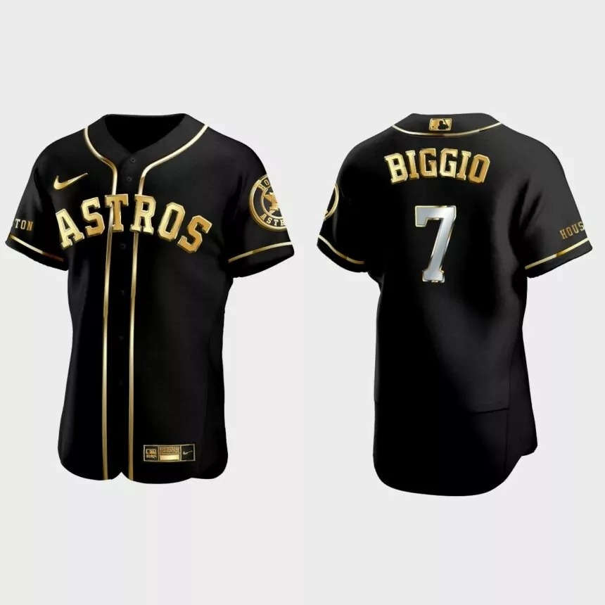 Houston Astros #7 Craig Biggio Golden Edition Authentic Jersey – Black