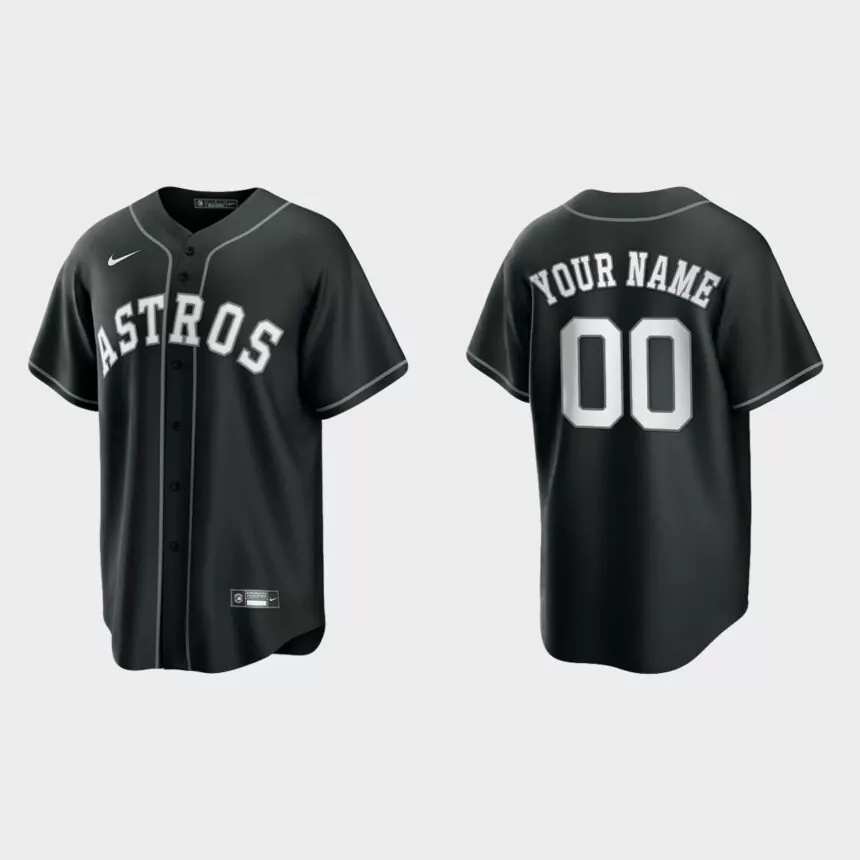 Houston Astros Custom 2021 All Black Fashion Replica Jersey – Black White