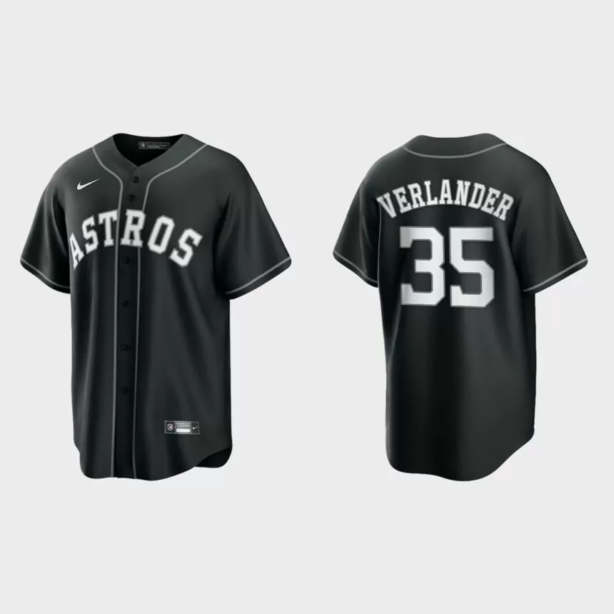 Houston Astros Justin Verlander 2021 All Black Fashion Replica Jersey – Black White