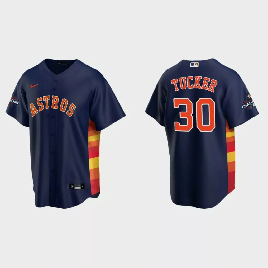 Houston Astros Kyle Tucker 2022 World Series Champions Navy Replica Jersey