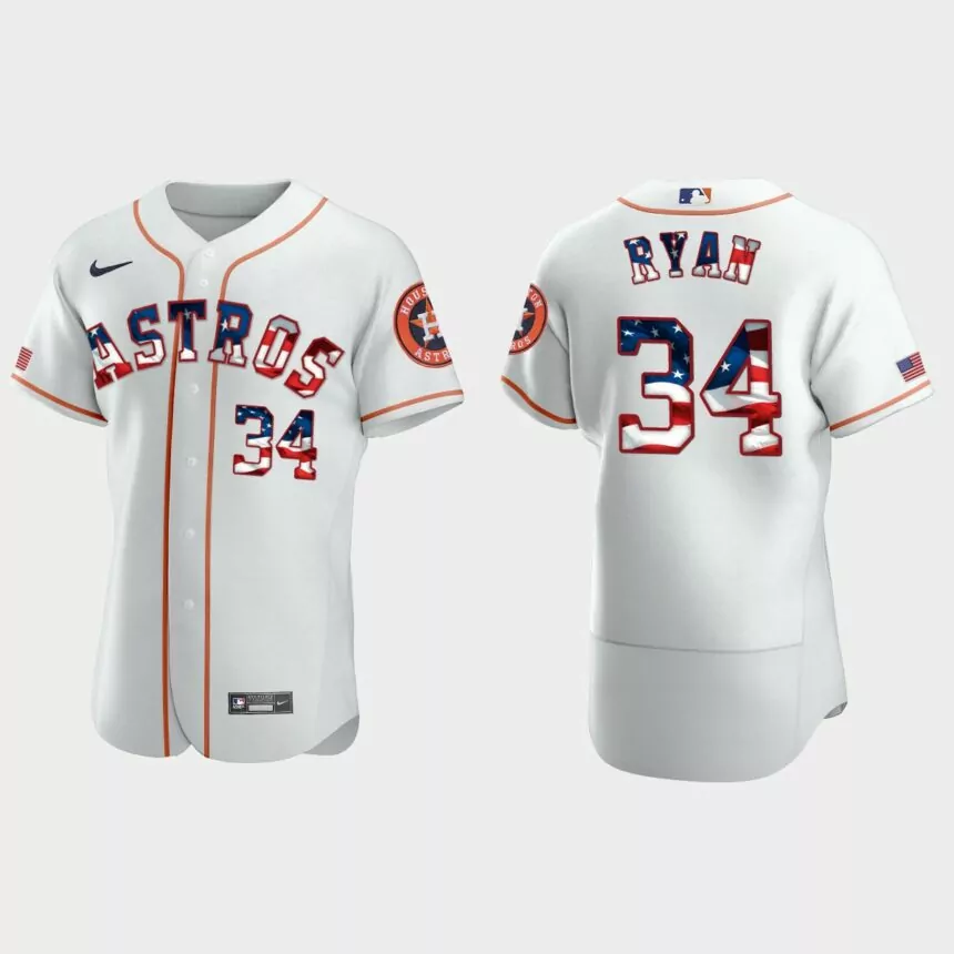 Houston Astros Nolan Ryan 2020 Stars 4th of July Jersey – White