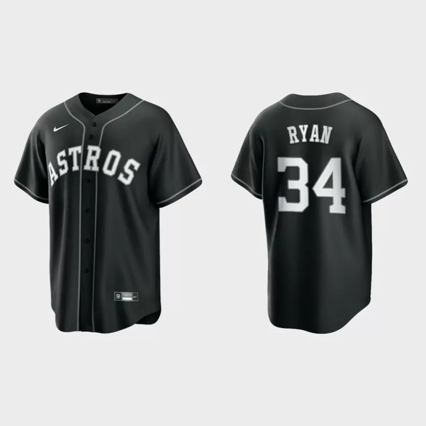 Houston Astros Nolan Ryan 2021 All Black Fashion Replica Jersey – Black White