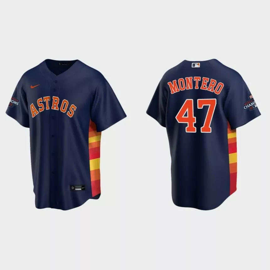 Houston Astros Rafael Montero 2022 World Series Champions Navy Replica Jersey