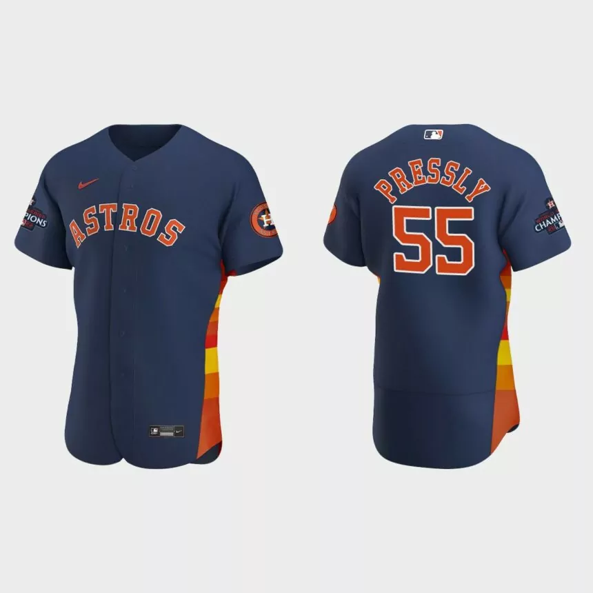Houston Astros Ryan Pressly 2022 World Series Champions Navy Authentic Jersey