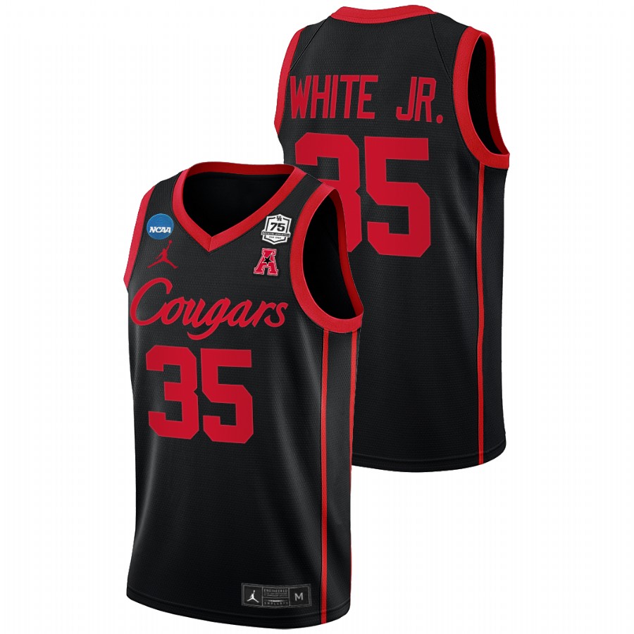 Houston Cougars Fabian White Jr. 2022 NCAA March Madness Black 75th Basketball Jersey Men