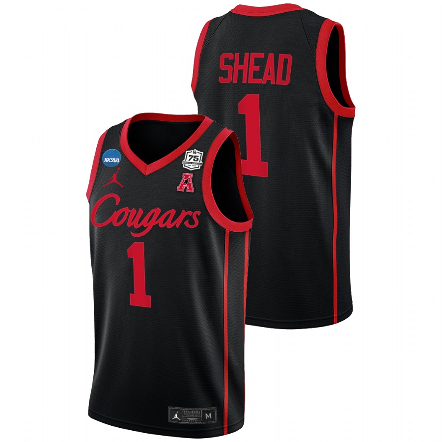 Houston Cougars Jamal Shead 2022 NCAA March Madness Black 75th Basketball Jersey Men