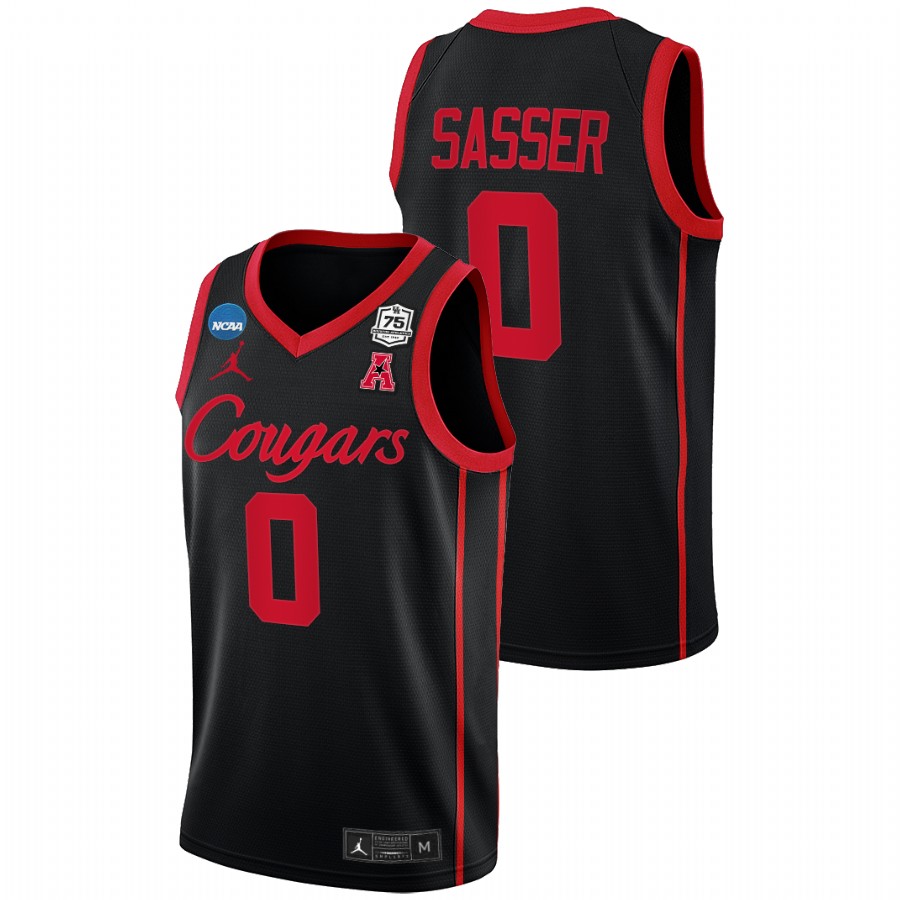 Houston Cougars Marcus Sasser 2022 NCAA March Madness Black 75th Basketball Jersey Men