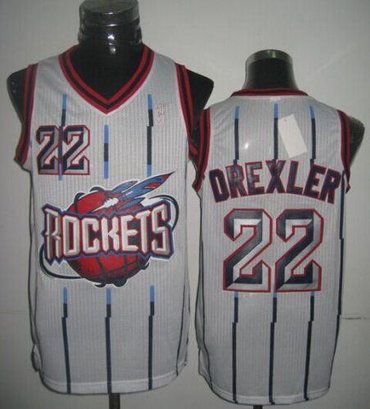 Houston Rockets #22 Clyde Drexler White Throwback NBA Jersey
