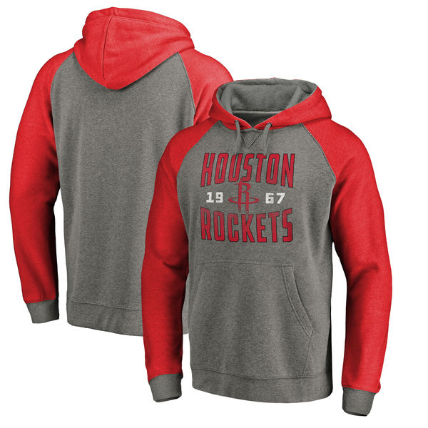 Houston Rockets Fanatics Branded Ash Antique Stack Tri Blend Raglan Pullover Hoodie