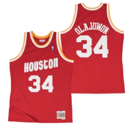 Houston Rockets Hakeem Olajuwon 1993-94 Hardwood Classics Road Swingman Jersey By Mitchell & Ness - Red - Mens