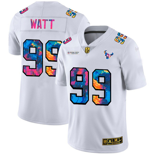 Houston Texans #99 J.J. Watt Men's White Nike Multi-Color 2020 NFL Crucial Catch Limited NFL Jersey