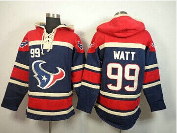 Houston Texans #99 J.J. Watt Red-Blue Sawyer Hooded Sweatshirt Stitched Jersey
