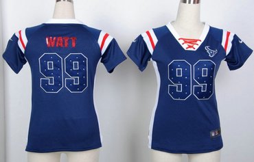 Houston Texans 99 J. J. Watt Womens Draft Him Shimmer V-Neck T-Shirt - Navy Blue