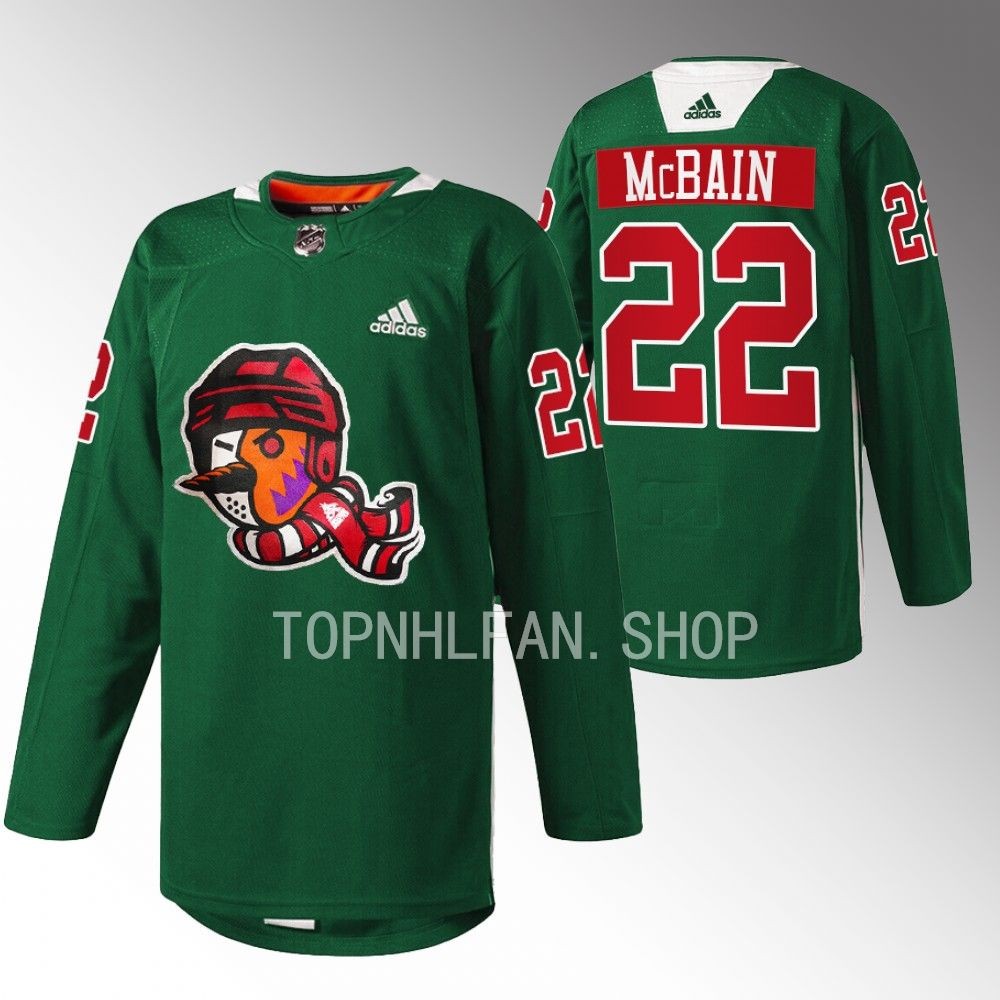 Howliday Arizona Coyotes Jack McBain 2022 Green Warmup Jersey men's