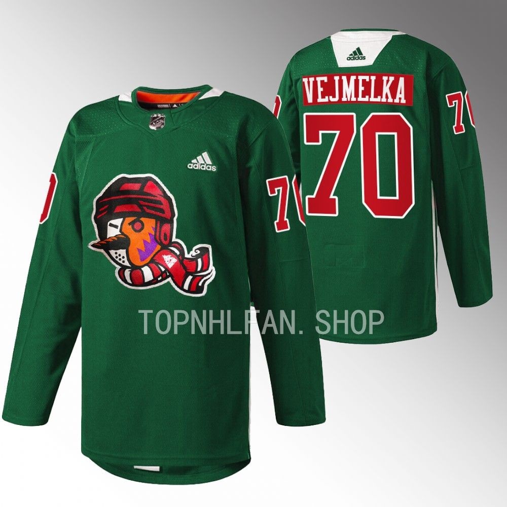 Howliday Arizona Coyotes Karel Vejmelka 2022 Green Warmup Jersey men's