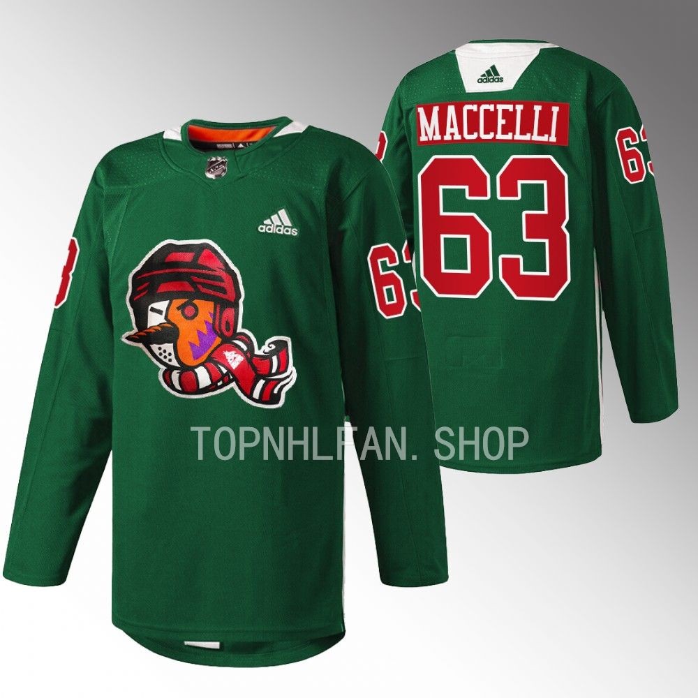 Howliday Arizona Coyotes Matias Maccelli 2022 Green Warmup Jersey men's