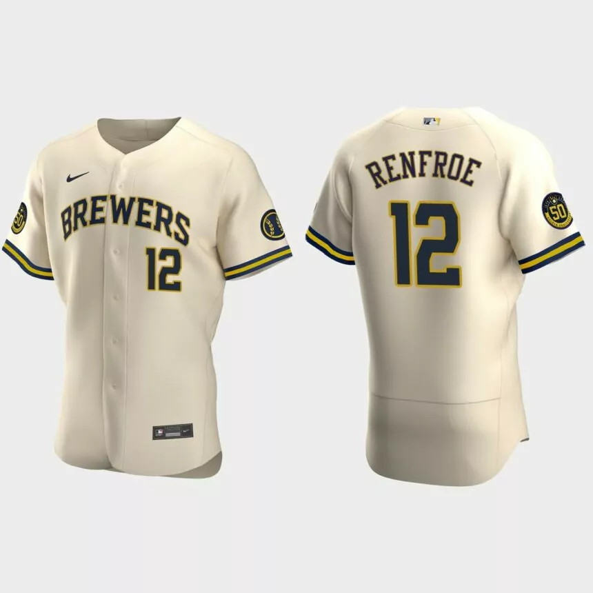 Hunter Renfroe Milwaukee Brewers Authentic Alternate Jersey – Cream