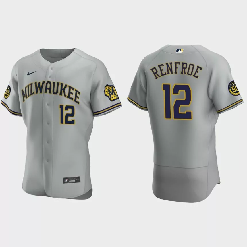Hunter Renfroe Milwaukee Brewers Authentic Road Jersey – Gray