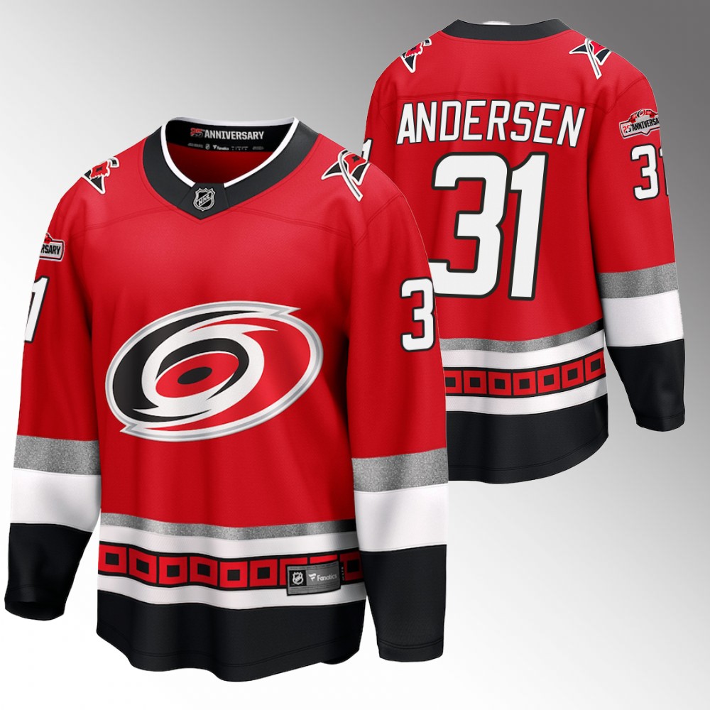 Hurricanes #31 Frederik Andersen Red 25th Anniversary Jersey