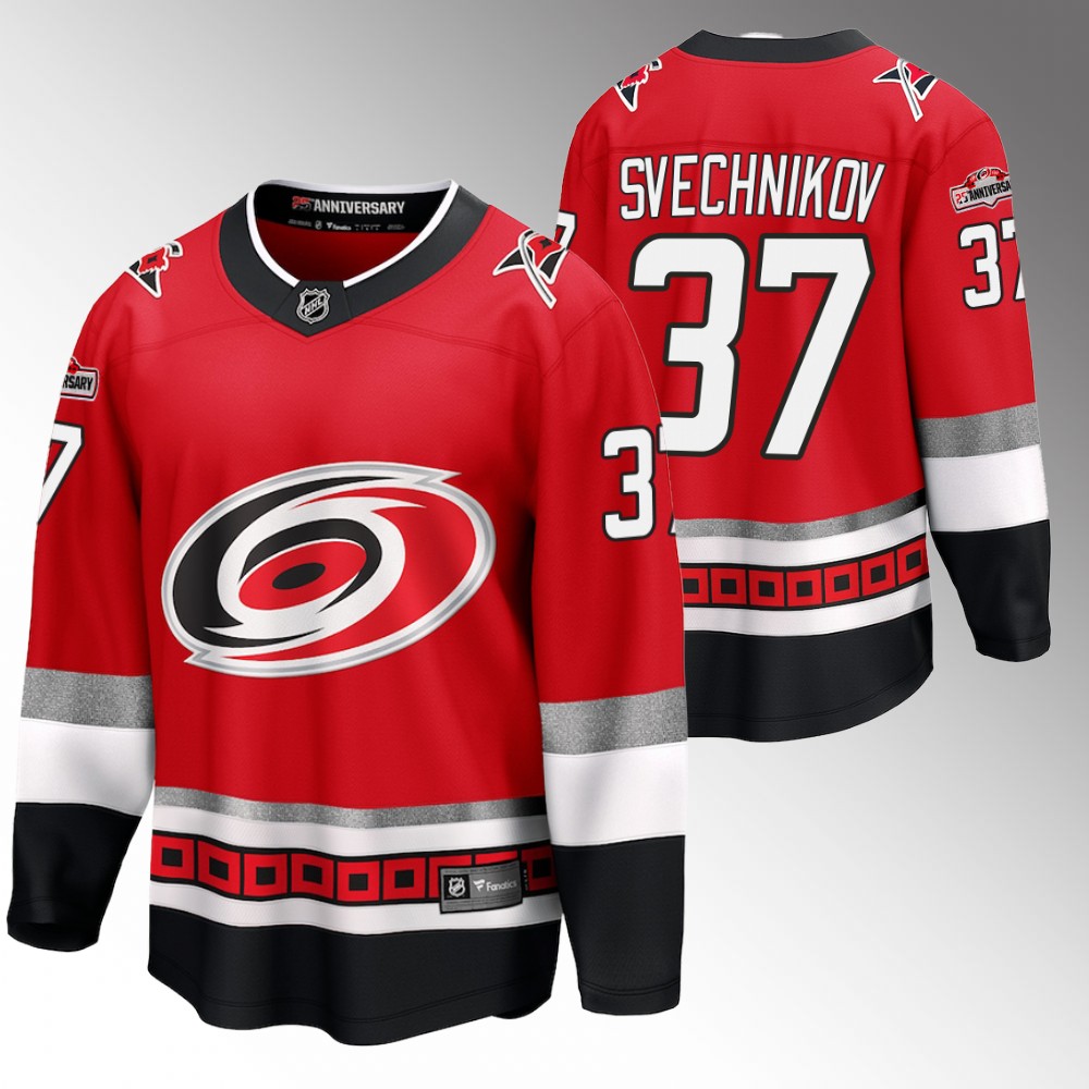 Hurricanes #37 Andrei Svechnikov Red 25th Anniversary Jersey
