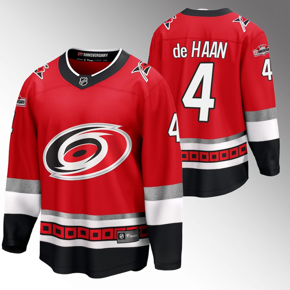 Hurricanes #4 Calvin de Haan Red 25th Anniversary Jersey