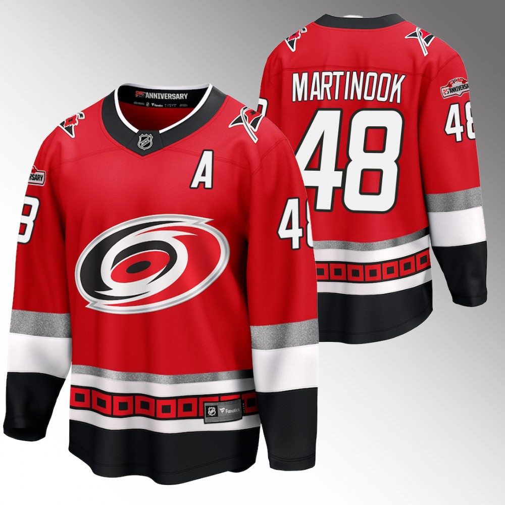 Hurricanes #48 Jordan Martinook Red 25th Anniversary Jersey