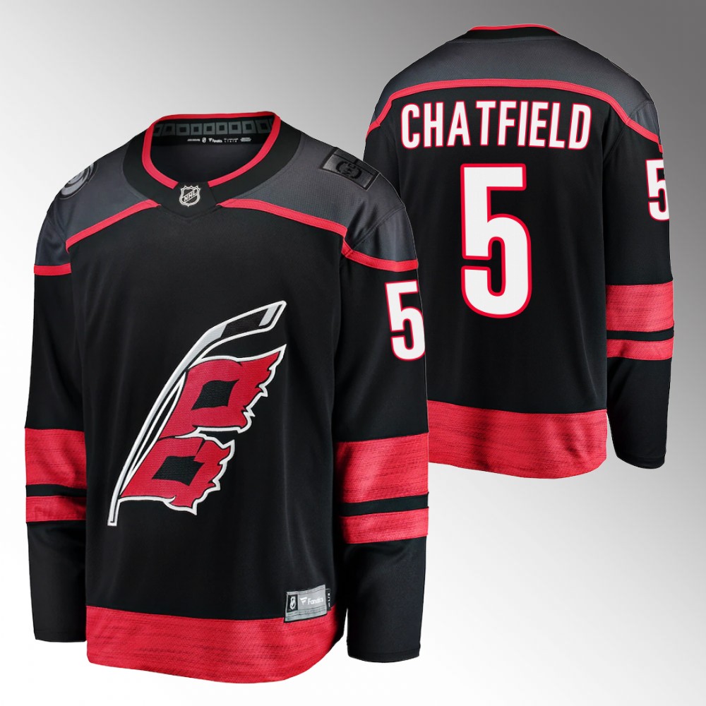 Hurricanes #5 Jalen Chatfield Black 2022-23 Primary Home Jersey