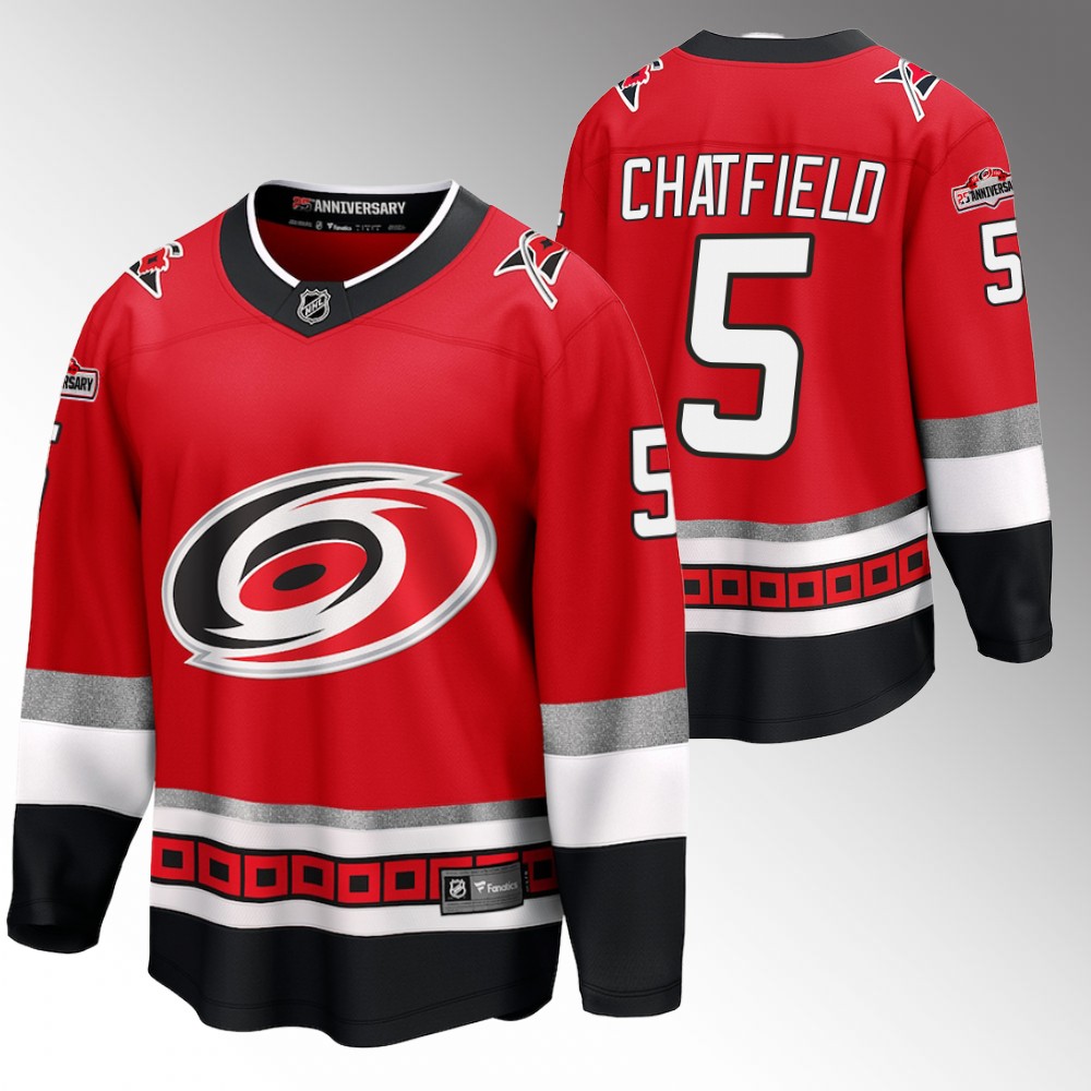 Hurricanes #5 Jalen Chatfield Red 25th Anniversary Jersey
