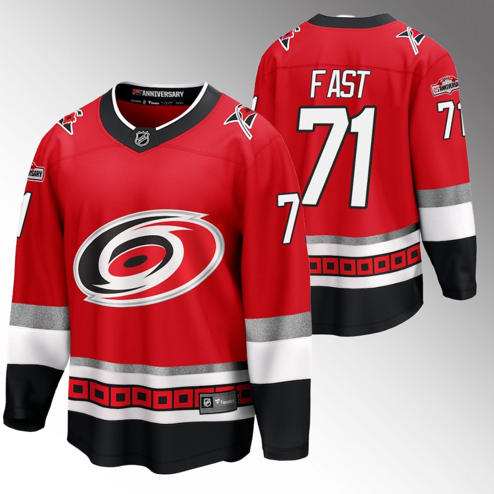 Hurricanes #71 Jesper Fast Red 25th Anniversary Jersey