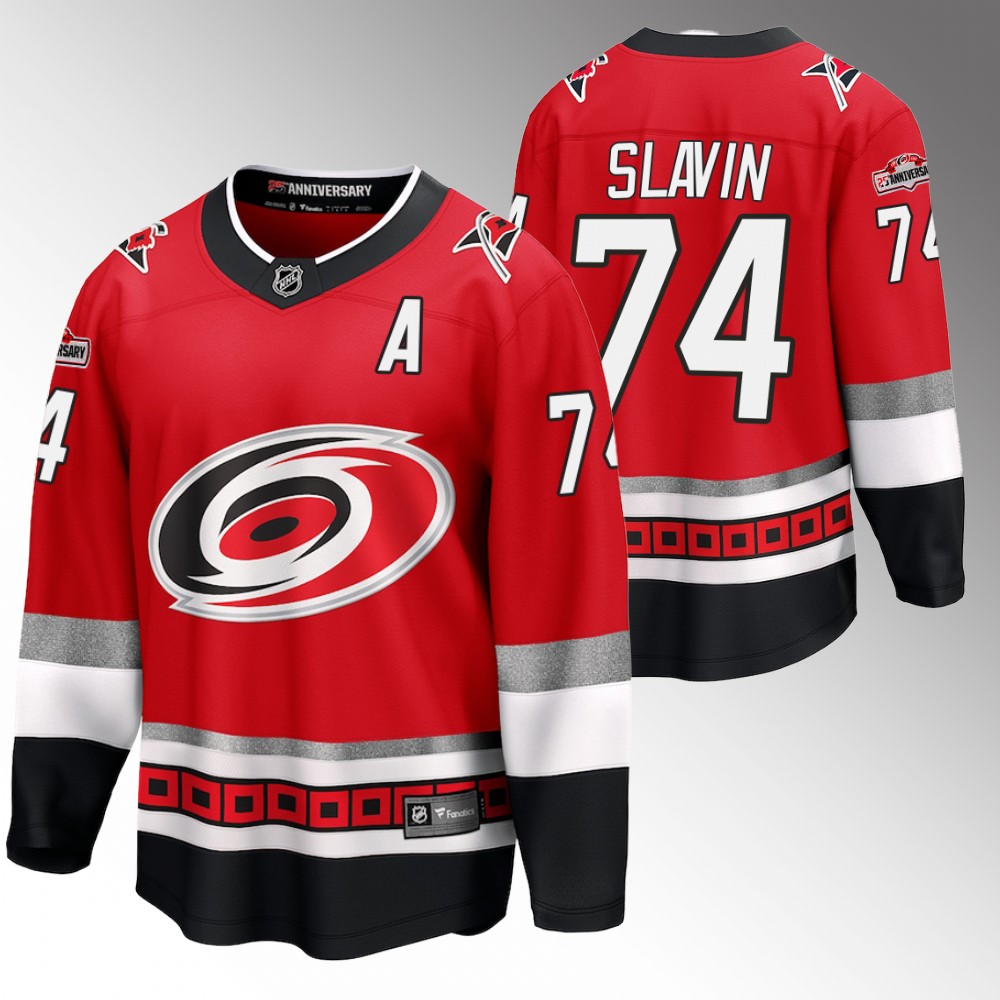 Hurricanes #74 Jaccob Slavin Red 25th Anniversary Jersey
