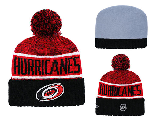 Hurricanes Fresh Logo Red Black Pom Knit Hat YD