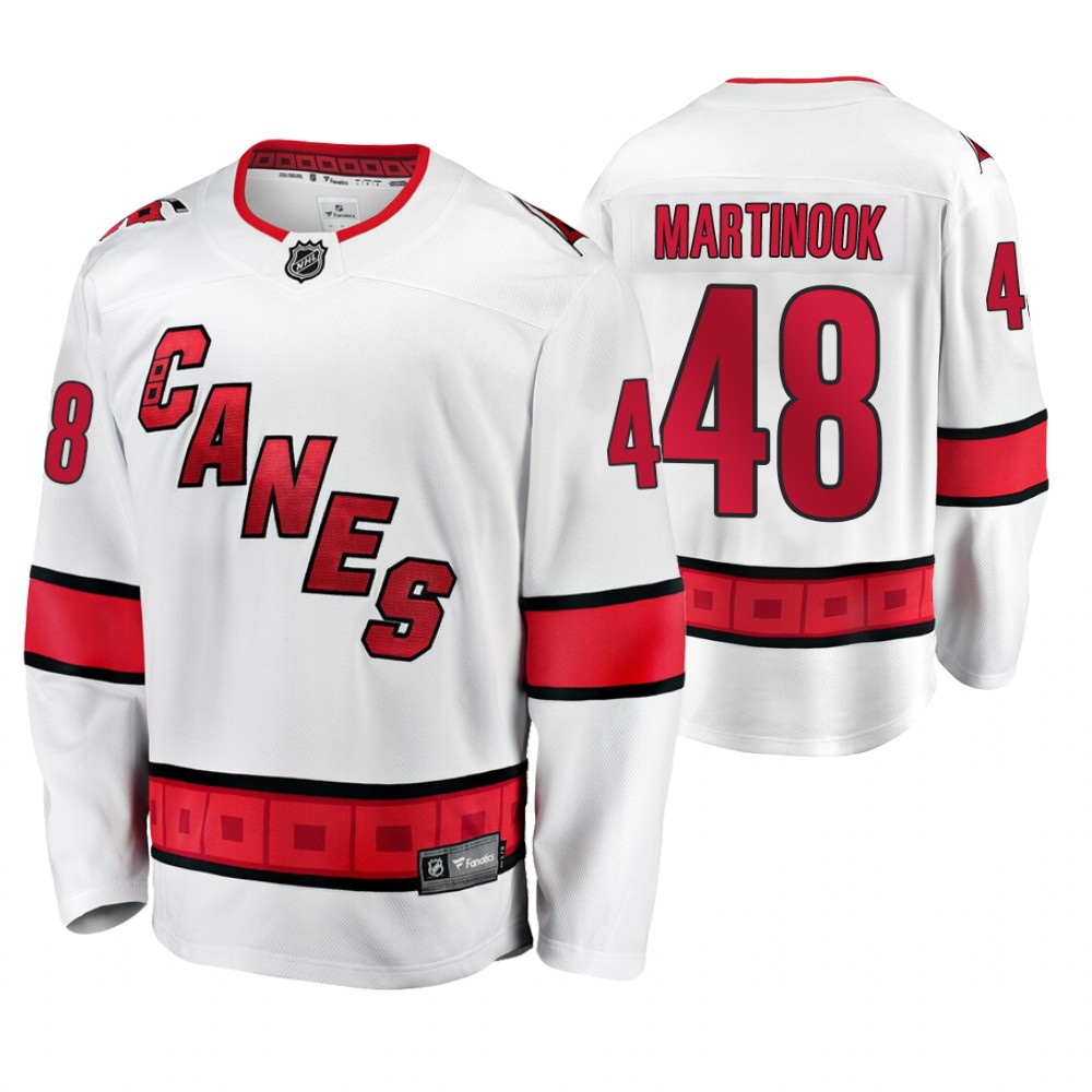 Hurricanes Jordan Martinook White Away Premier Breakaway Men's Jersey