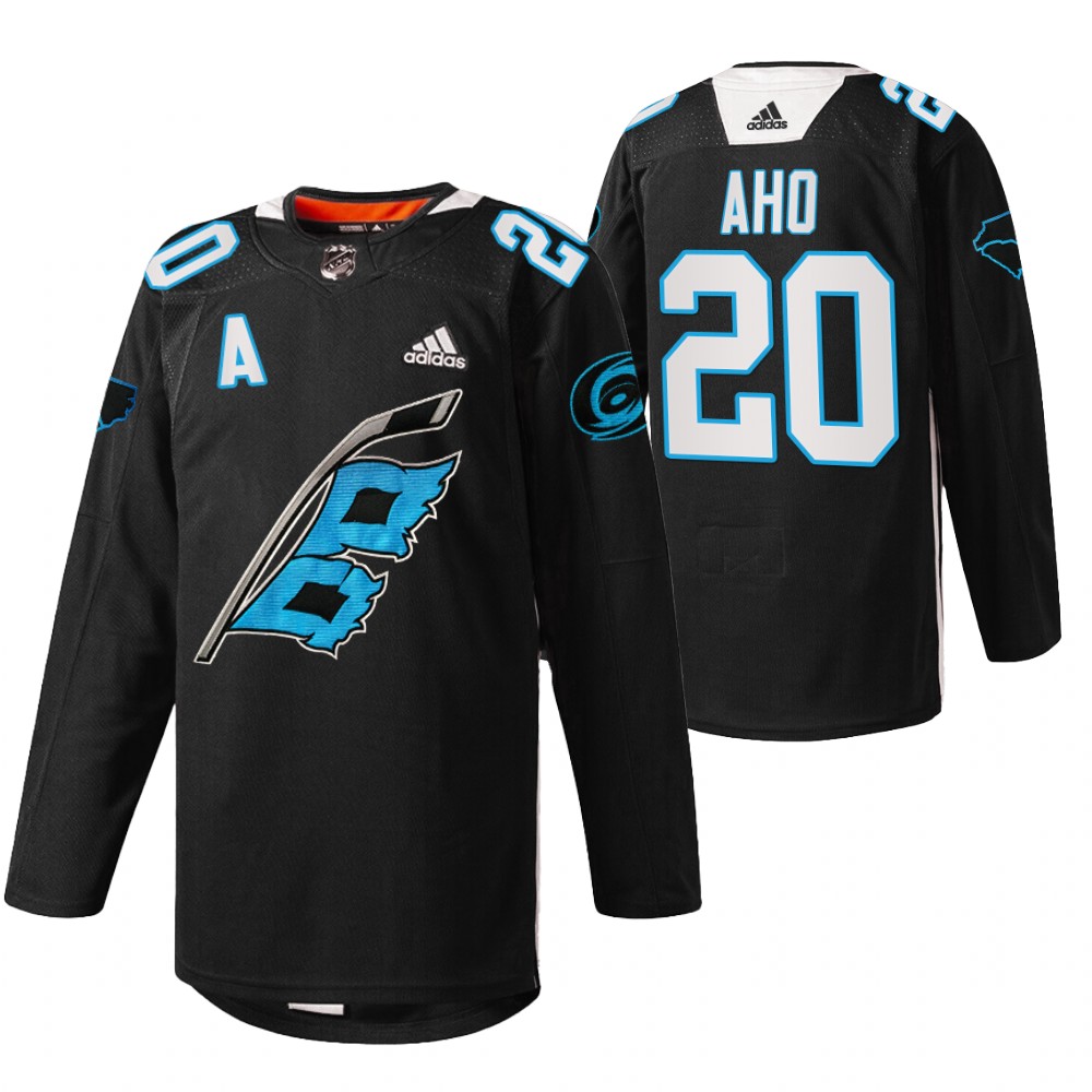 Hurricanes Sebastian Aho 2022 Panthers Night Black Warm-up sweater Jersey