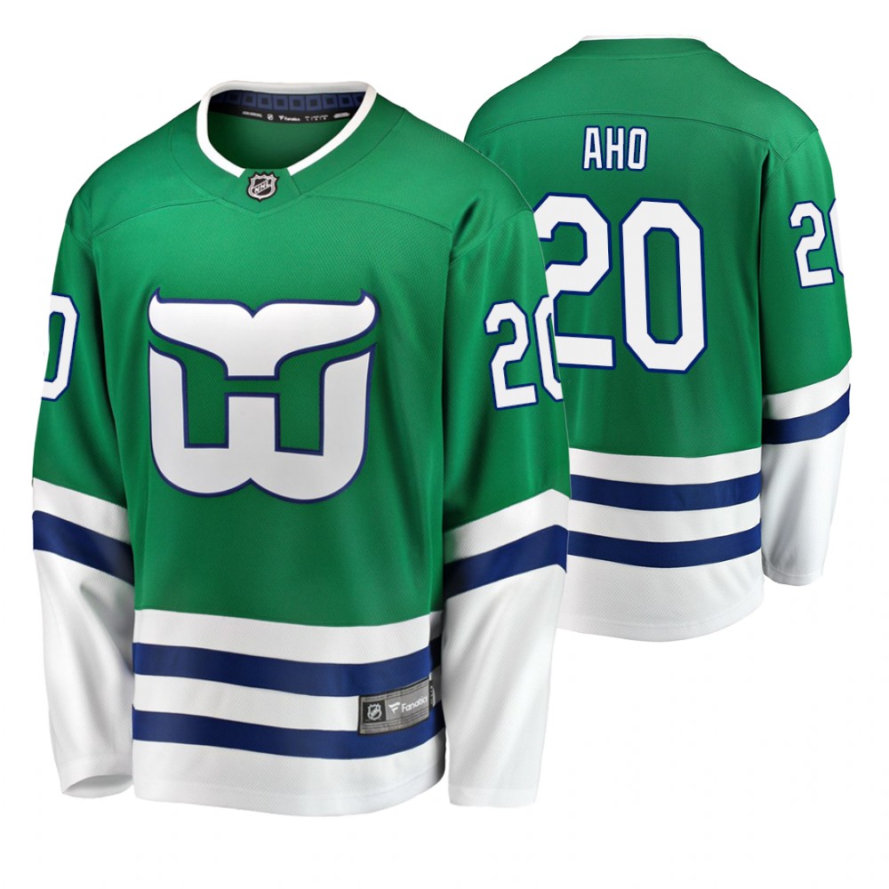 Hurricanes Sebastian Aho Green Breakaway Fanatics Branded Whalers Night Jersey