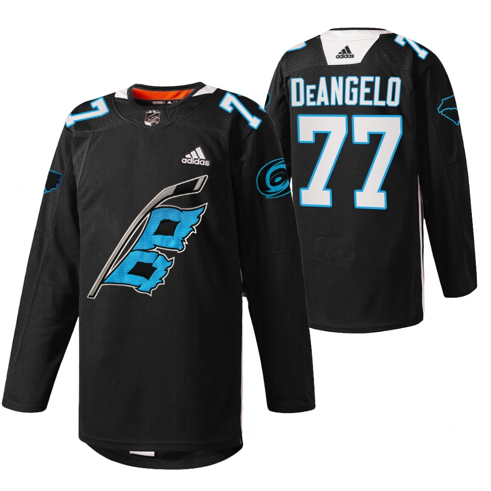 Hurricanes Tony DeAngelo 2022 Panthers Night Black Warm-up sweater Jersey