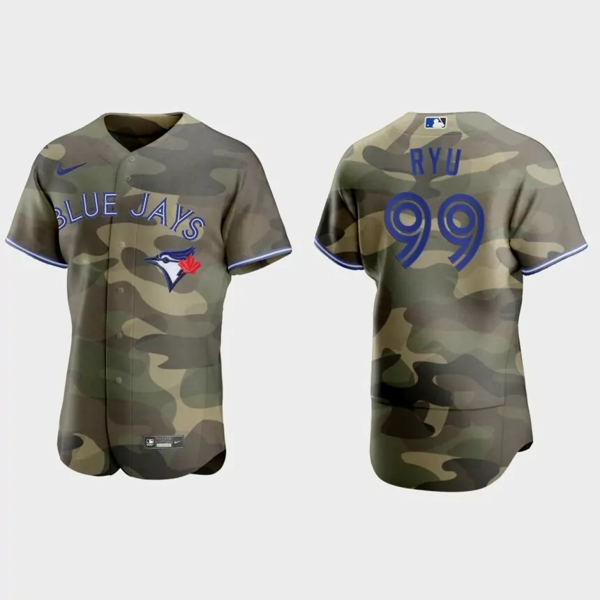 Hyun-Jin Ryu Toronto Blue Jays 2021 National Armed Forces Day Authentic Jersey – Camo
