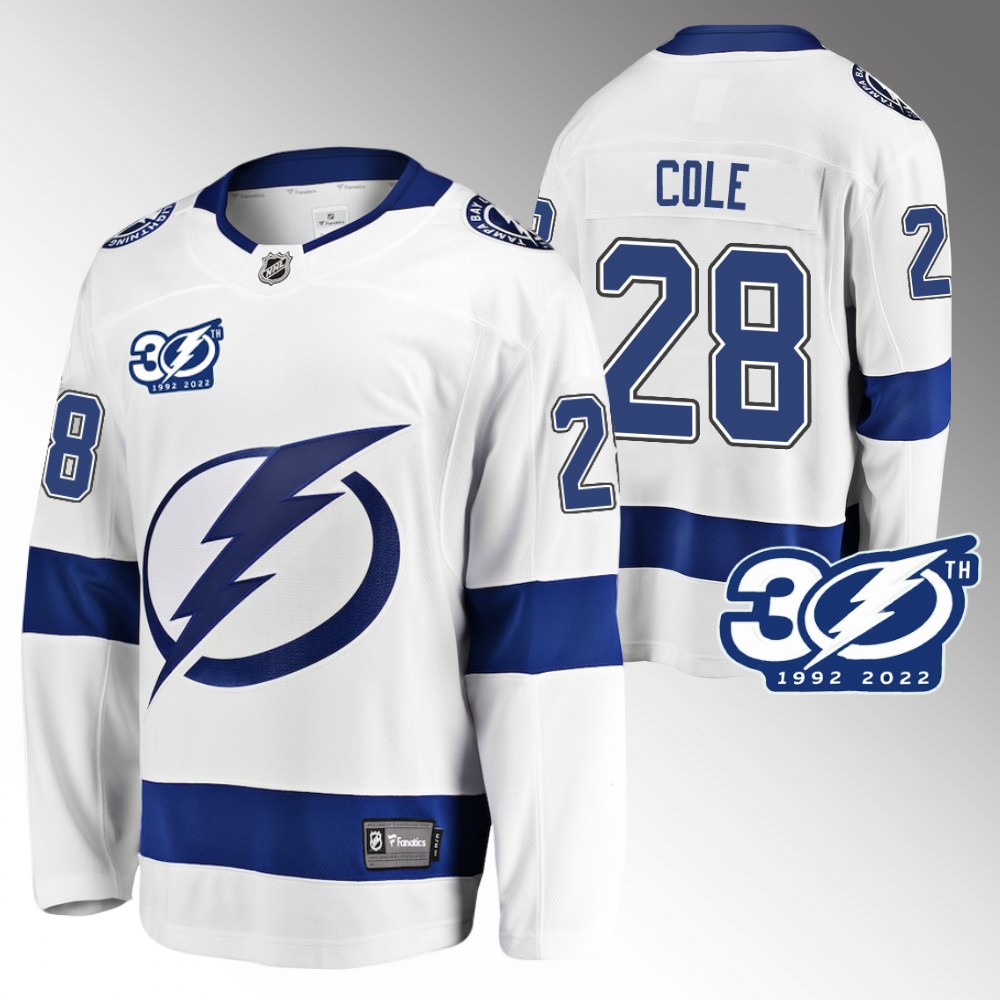 Ian Cole Tampa Bay Lightning Jersey 30th Anniversary White 1992-2022 Away