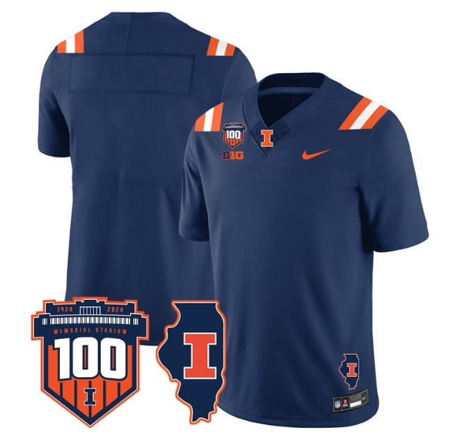 Illinois Football Throwback Jersey - All Stitched  NAVY Blank