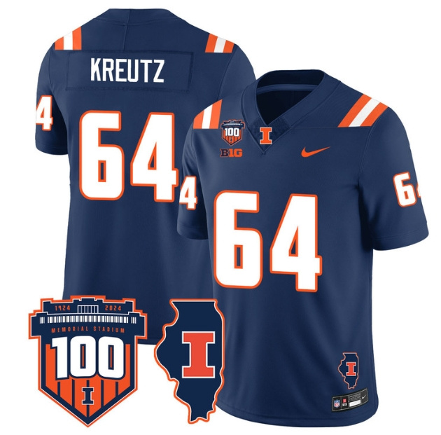 Illinois Football Throwback Jersey - All Stitched  NAVY JOSH KREUTZ-64