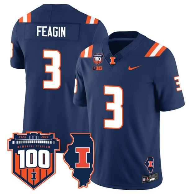 Illinois Football Throwback Jersey - All Stitched  NAVY KADEN FEAGIN-3