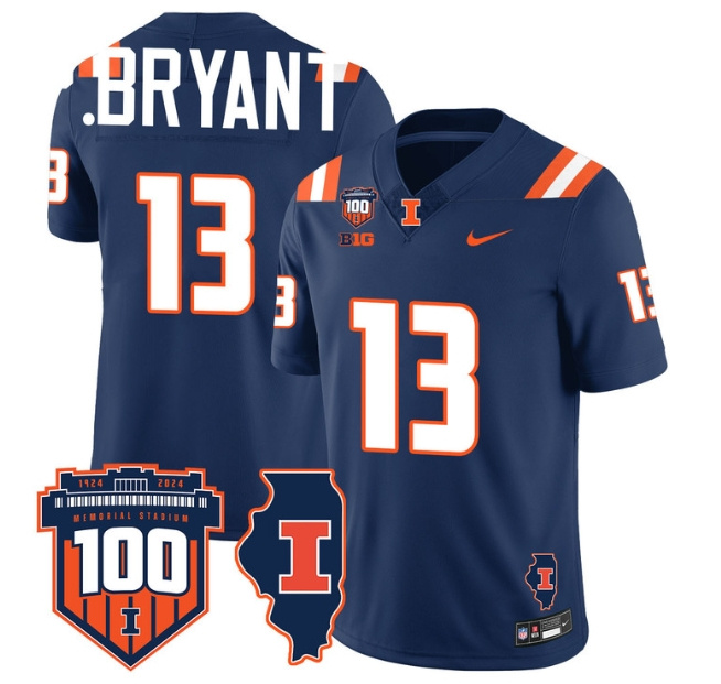 Illinois Football Throwback Jersey - All Stitched  NAVY PAT BRYANT (PBRYANT -13)