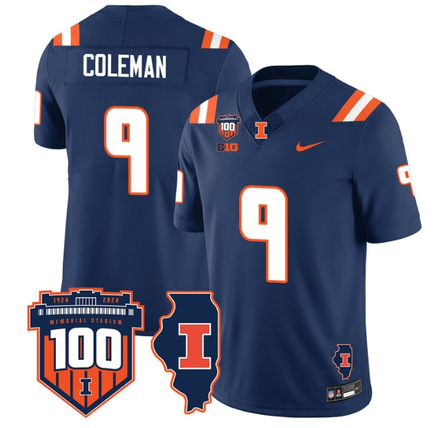 Illinois Football Throwback Jersey - All Stitched  NAVY SETH COLEMAN -9