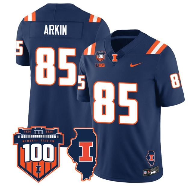 Illinois Football Throwback Jersey - All Stitched  NAVY TANNER ARKIN -85