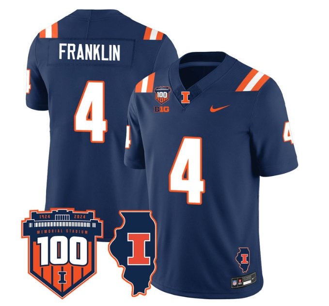 Illinois Football Throwback Jersey - All Stitched  NAVY ZAKHARI FRANKLIN-4