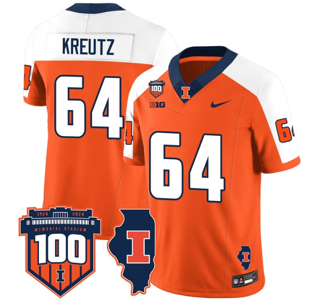 Illinois Football Throwback Jersey - All Stitched  ORANGE ALTERNATE JOSH KREUTZ-64