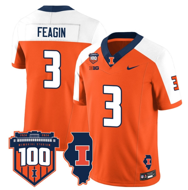 Illinois Football Throwback Jersey - All Stitched  ORANGE ALTERNATE KADEN FEAGIN-3