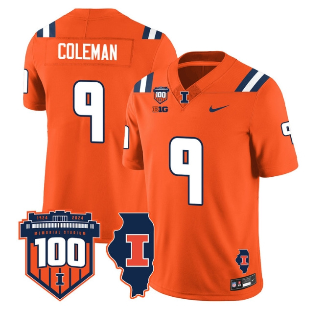Illinois Football Throwback Jersey - All Stitched  ORANGE ALTERNATE SETH COLEMAN #9